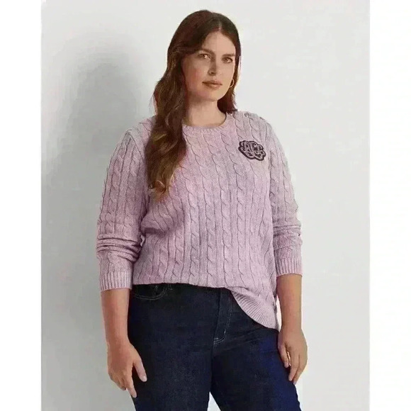 NEW! Lauren Ralph Lauren Women's 2X Button-Trim Cable-Knit Sweater - Picture 1 of 5